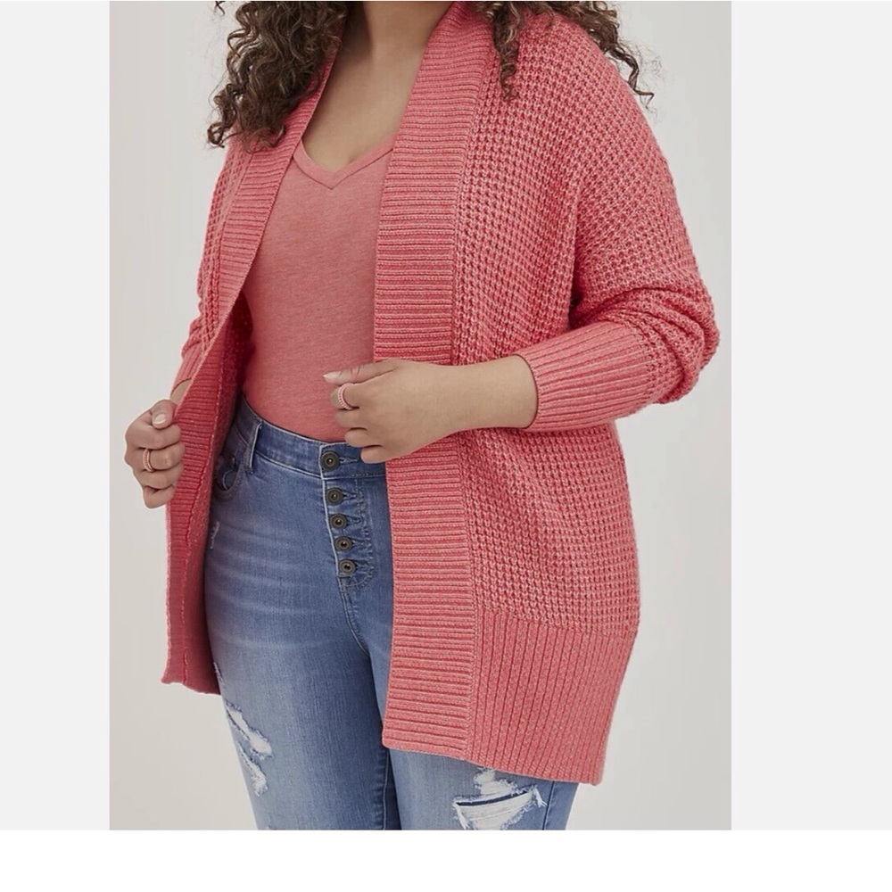 Torrid Waffle Knit Shawl Collar Open Front Cardigan Sweater Coral Size 3X